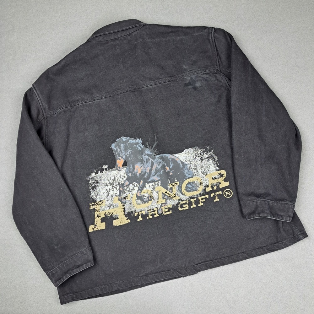 Honor The Gift Jacket Mens 2XL XXL Black Denim Chore Coat Horse Logo Relaxed Fit